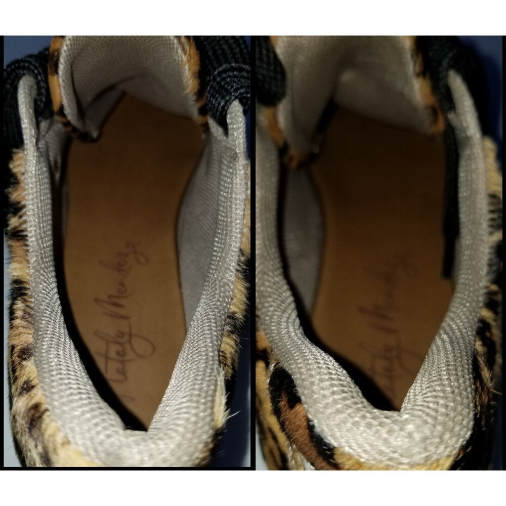 NATALY MENDEZ Brown Leopard Sneakers Sz 37 7 Lace Up Leather Calf Hair - Picture 10 of 15